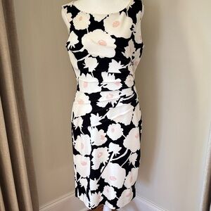Ivanka Trump Black and Cream Floral Midi Dress